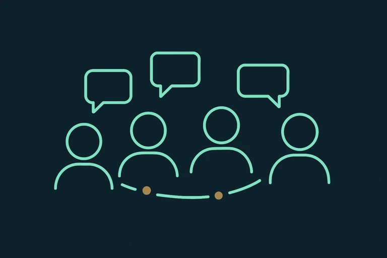 Four people talking to each other in a private group